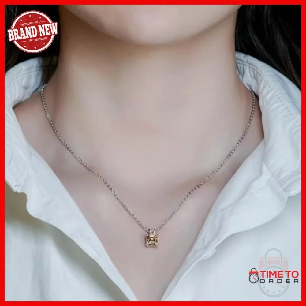 Moissanite Pendant Necklace 2.0ct 18K Gold Plated Sterling Silver Lobster Clasp